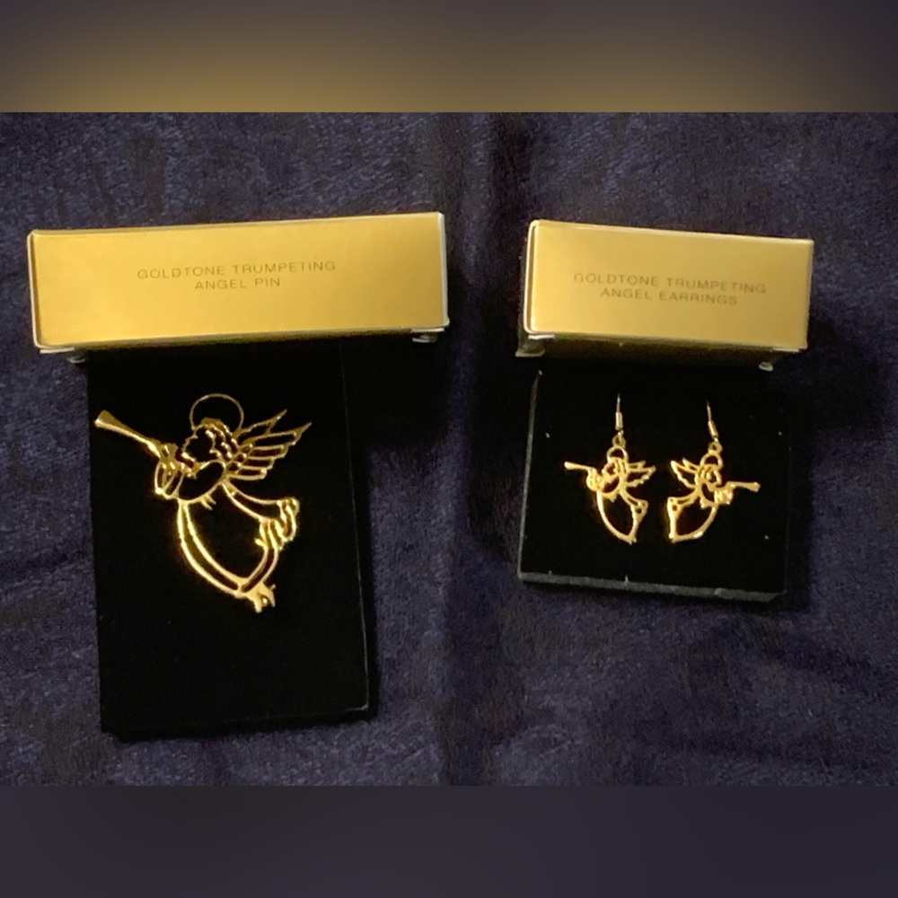 AVON 1998 GOLDTONE PIN/EARRINGS ANGEL SET